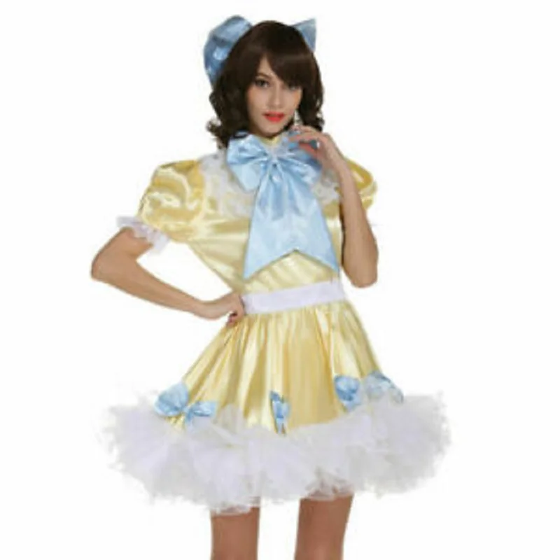 

Sissy Girl Maid Bow Dress Satin Puffy Dress cosplay costume Tailor-made
