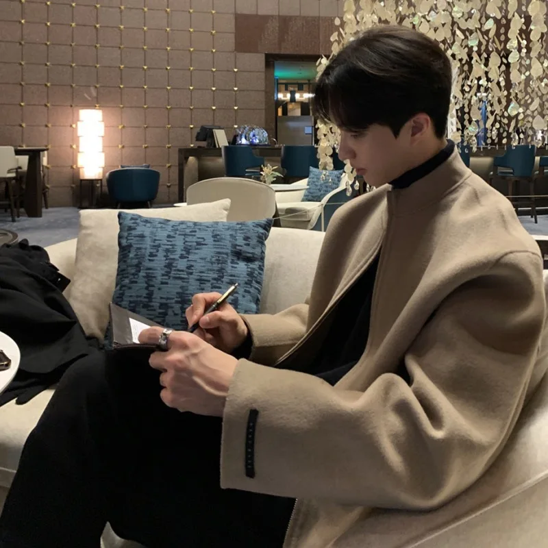 

Spring Autumn Men's Fashion Stand Collar Bomber Jacket Trendy Loose Solid Color Top