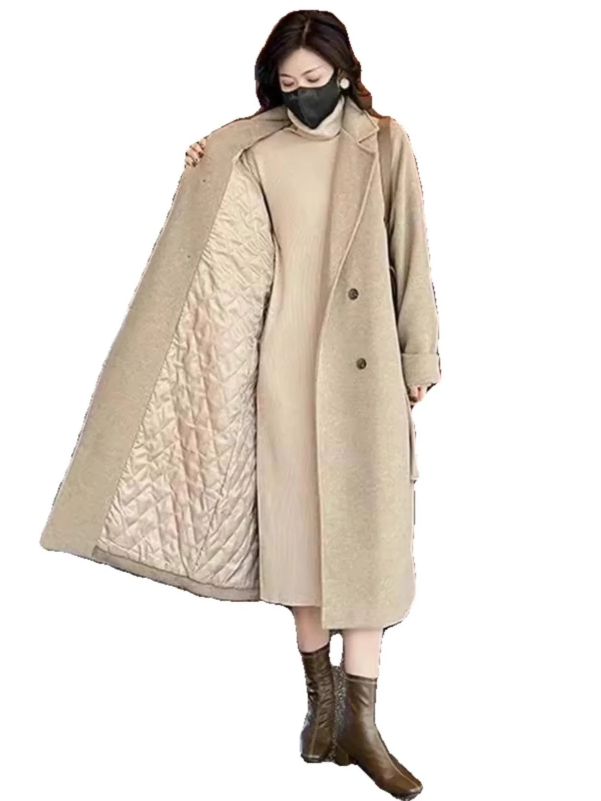 Плюс размер Design Sense Высококачественная шерстяная куртка с длинными рукавами