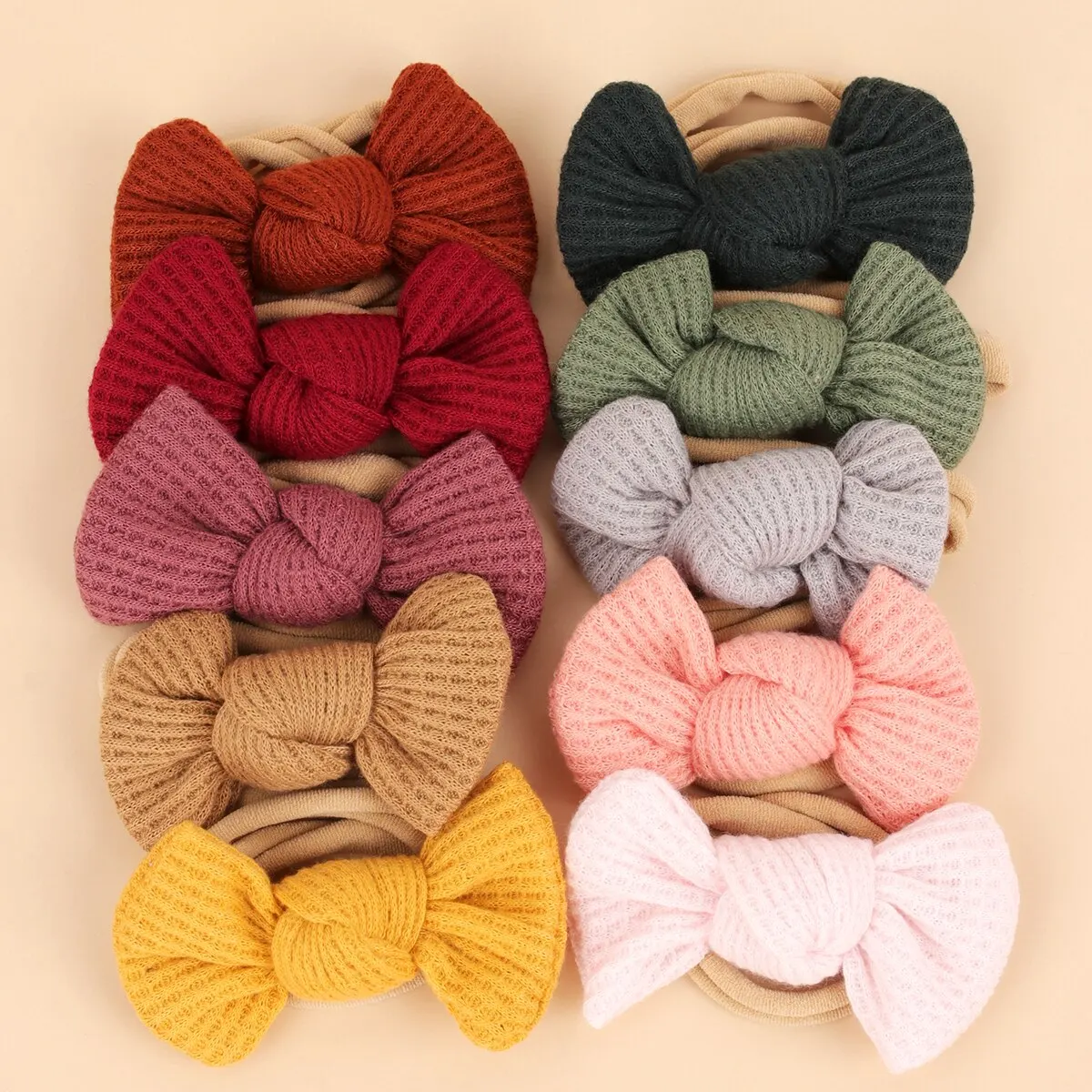 

10Pcs/set Cotton Bow Hair Bands Waffle Plaid Bowknot Headband Elastic Scrunchies Girls Children Headdress Solid Hair Accessories