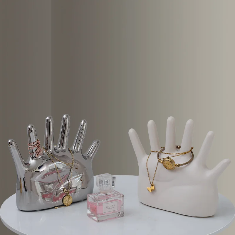 

Six Finger Jewelry Storage Ornaments Decorative Ceramic Palm Ring Desktop Jewelry Rack Design Sense Creative Gift House Decor