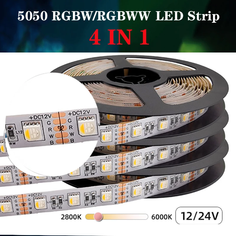 Pаспродажа Гибкая светодиодная ленсветильник 5 м/лот 5050 SMD, 4 цвета в 1, светодиодный чип, 60 светодиодов/м, 300 светодиодов, 12 В, 24 В постоянного тока, водонеп... Pаспродажа Гибкая светодиодная ленсветильник 5 м/лот 5050 SMD, 4 цвета в 1, светодиодный чип, 60 светодиодов/м, 300 светодиодов, 12 В, 24 В постоянного тока, водонеп...