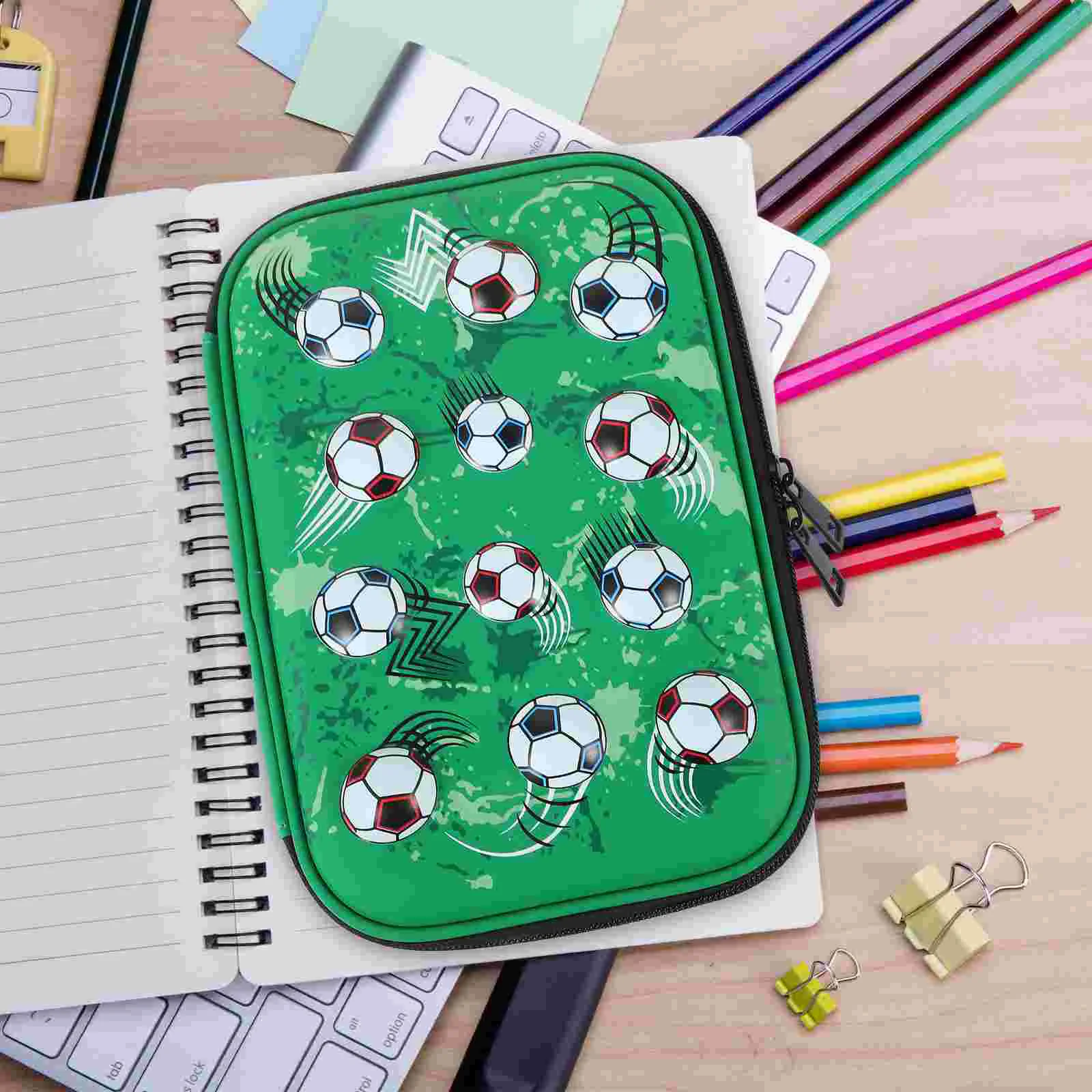 

Football Pen Bag Zipper Designed Bag Handheld Pouch Soccer Stationery Case