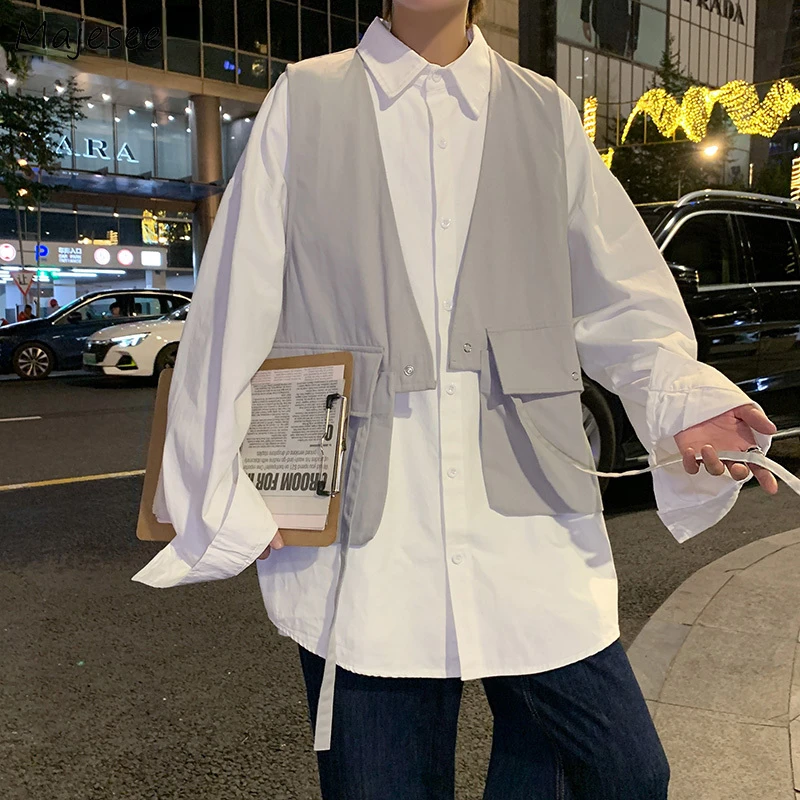 

Универсальные безрукавки в стиле ретро с карманами, шикарные безрукавки для подростков в Корейском стиле Харадзюку, свободные куртки Techwear с V-образным вырезом
