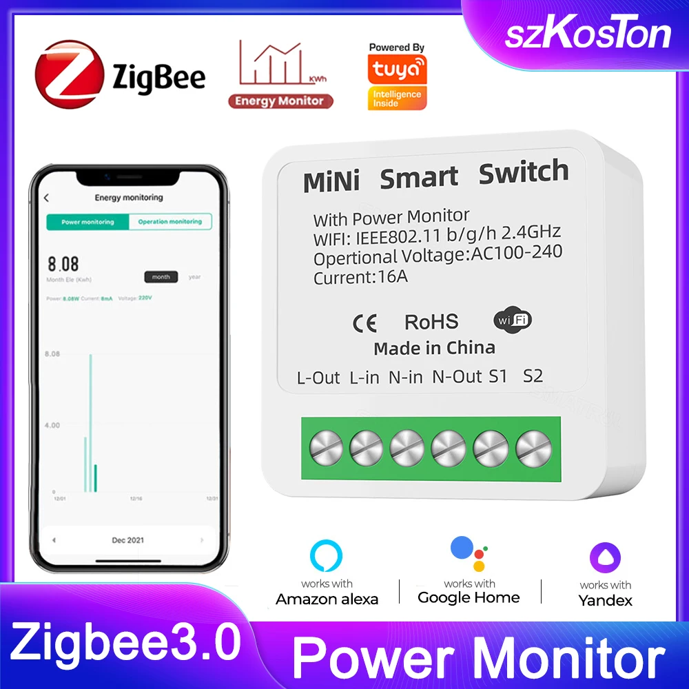 

Интеллектуальный выключатель SZKOSTON ZigBee с мониторингом мощности 16A
