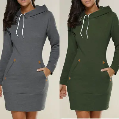 

Hooded high neck long sleeved sweater dress