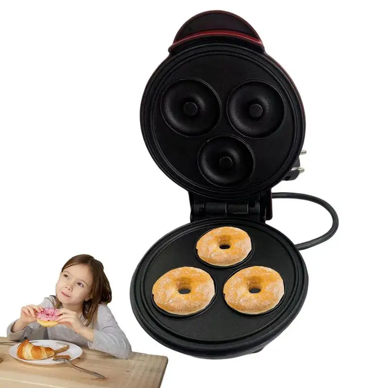 

Donut Maker Machine Mini Three Holes Doughnut Maker Machine Non Stick Coating Baking Supplies Double Sided Heating Donut Maker