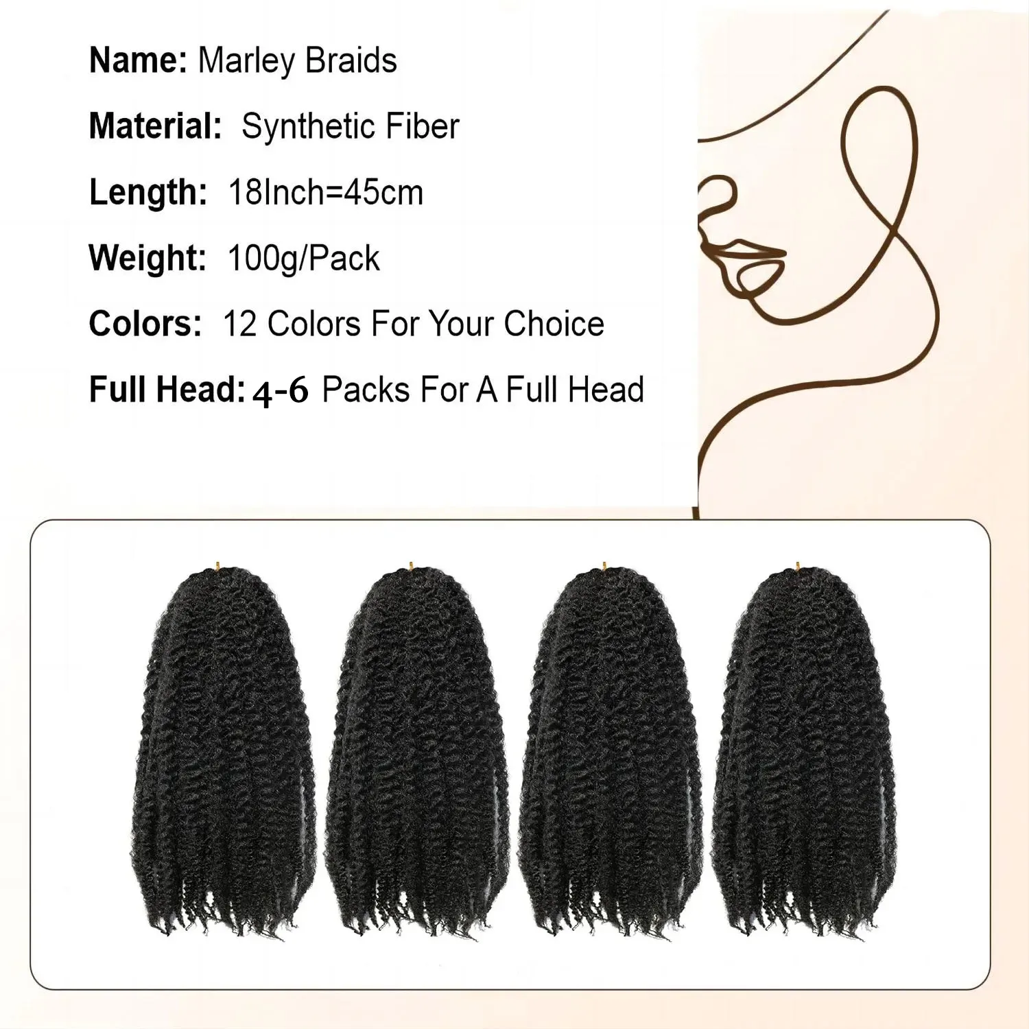 

Marley Afro Kinky Braiding Hair 18inch Synthetic Crochet Marly Twist Braids Hair Extensions For Women 100g 20 Strands/Pack