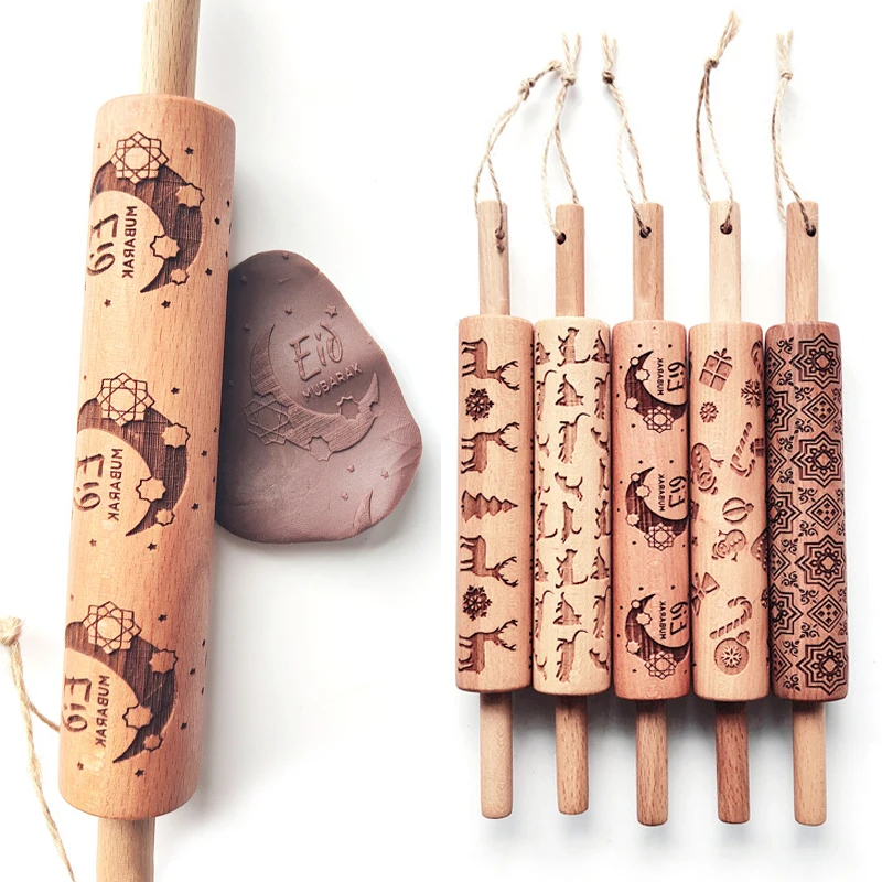 

25cm Embossed Rolling Pin DIY Handmade Crafts Pottery Printing Food Making Pattern Decoration Accessories