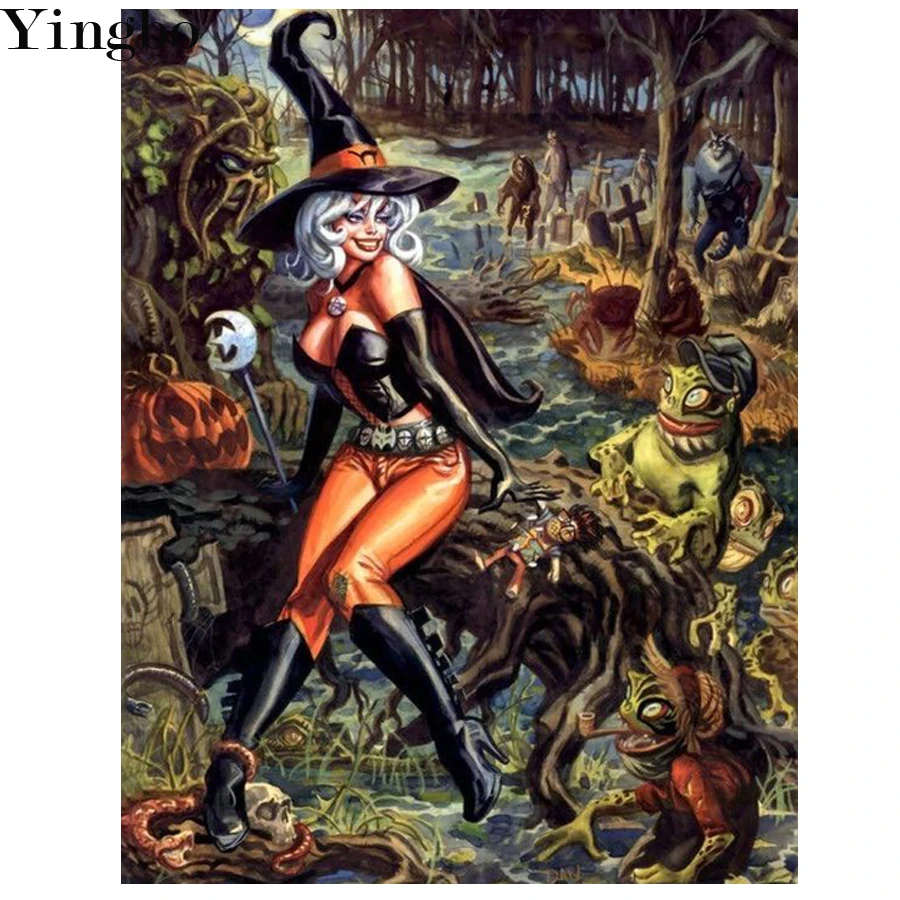 

Алмазная вышивка Стразы «сделай сам», картина из страз 5D с ведьмой в подарок на Хэллоуин, мозаика для вышивки крестиком, Новое поступление, Д...