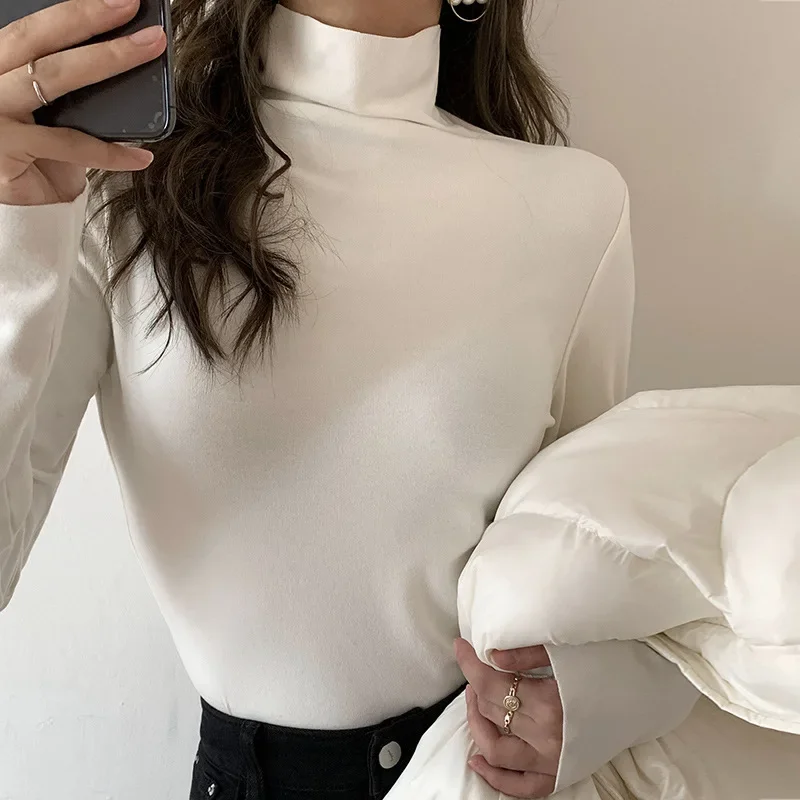 Двусторонний флисовый топ-поло/черепаха базовый слой женский утолщенный белый