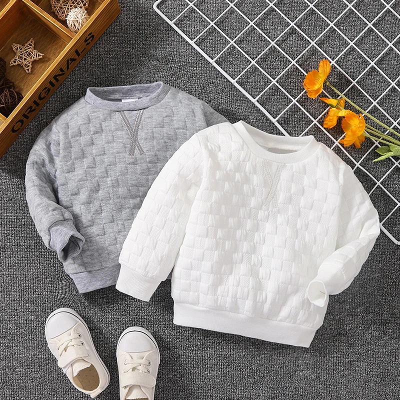 

PatPat Toddler Boy Basic Solid Color Textured Pullover Sweatshirt
