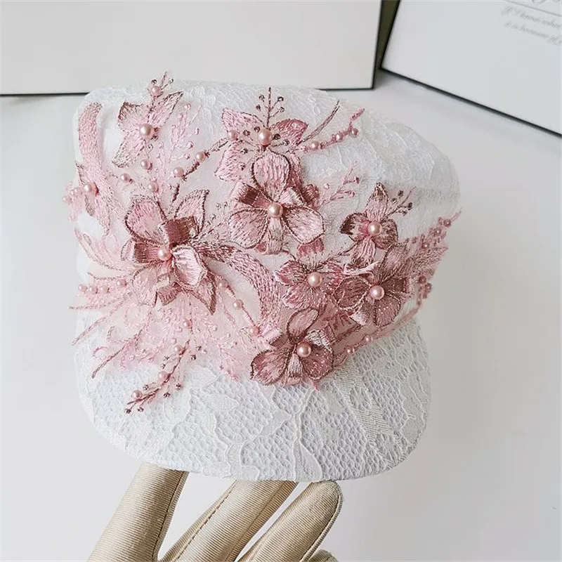 

202204-shi new summer dropshipping flower lace lady newsboy cap leisure lady Octagonal hat women visors cap