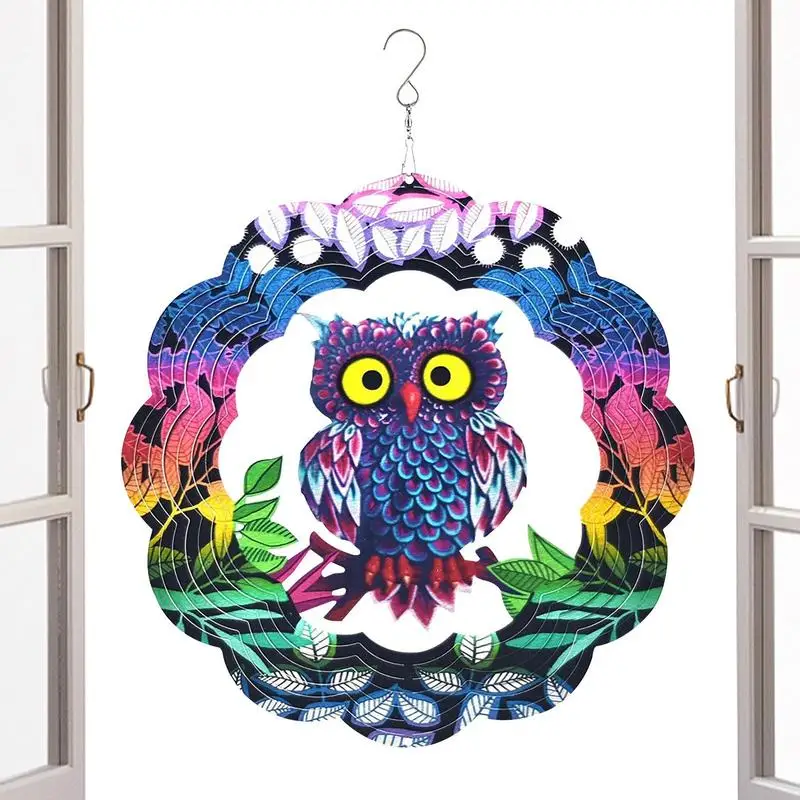 

3D Dynamic Rotating Wind Chimes Crystal Colorful Mirror Reflection Wind Spinners Owl Dream Catcher Hanging Pendants Home Decors