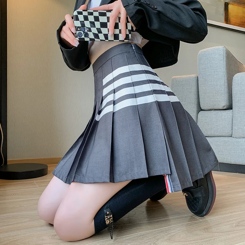 

High Asymmetrical Skirt Stripe Skirt Double Skirt Women's Waist Mini Y2k New Girls Tennis A-line Sexy Fold Irregular Pleated For