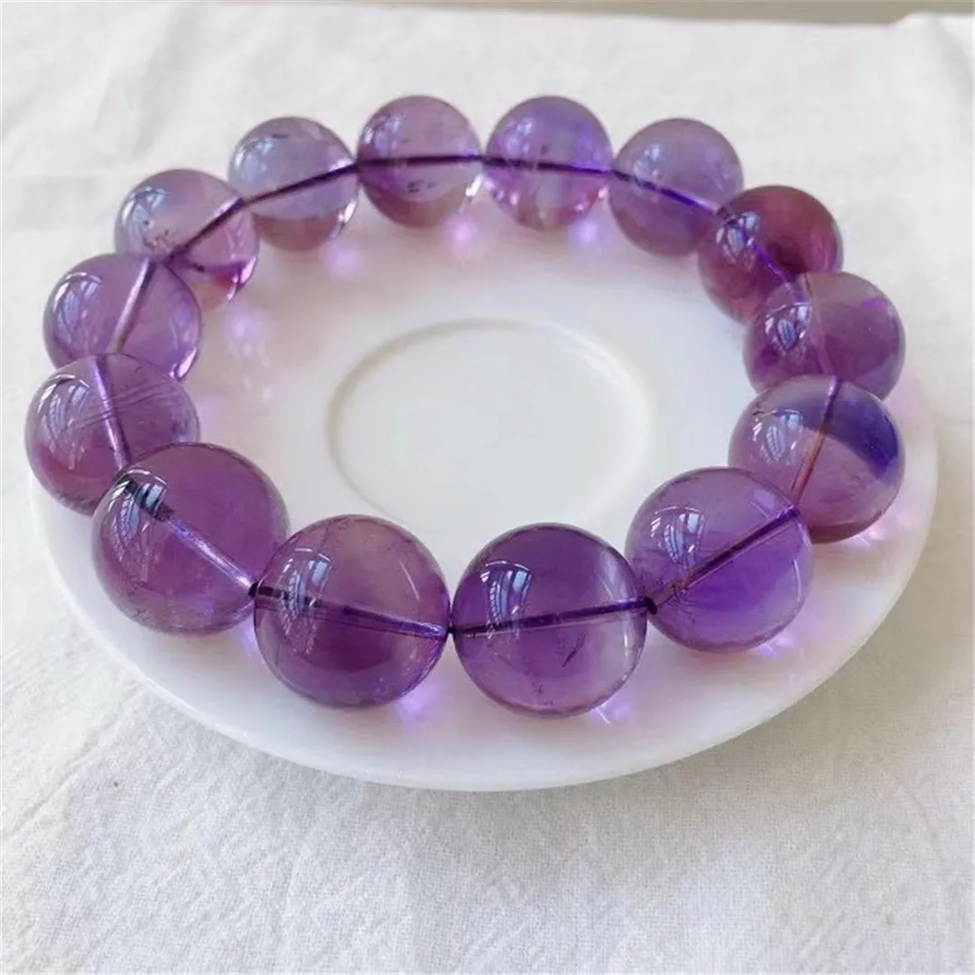 

19mm Natural Purple Amethyst Bracelet Jewelry For Women Lady Men Love Gift Stone Clear Crystal Beads Gemstone Strands AAAAA