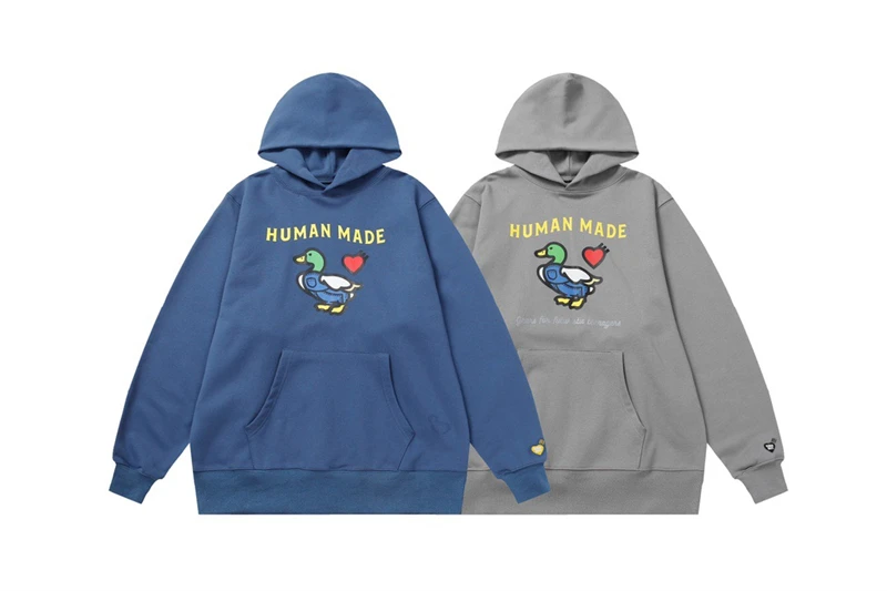 

HUMAN MADE Heart Print Hoodie Men Women Blue White Pullover Hooded