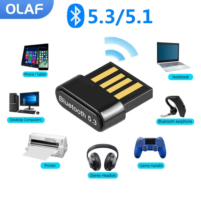 

Olaf 5.1/5.3 USB Bluetooth Adapter Receiver BT5.0 Dongle For PC Laptop Wireless Speaker Audio Earphone Receiver USB Transmitter