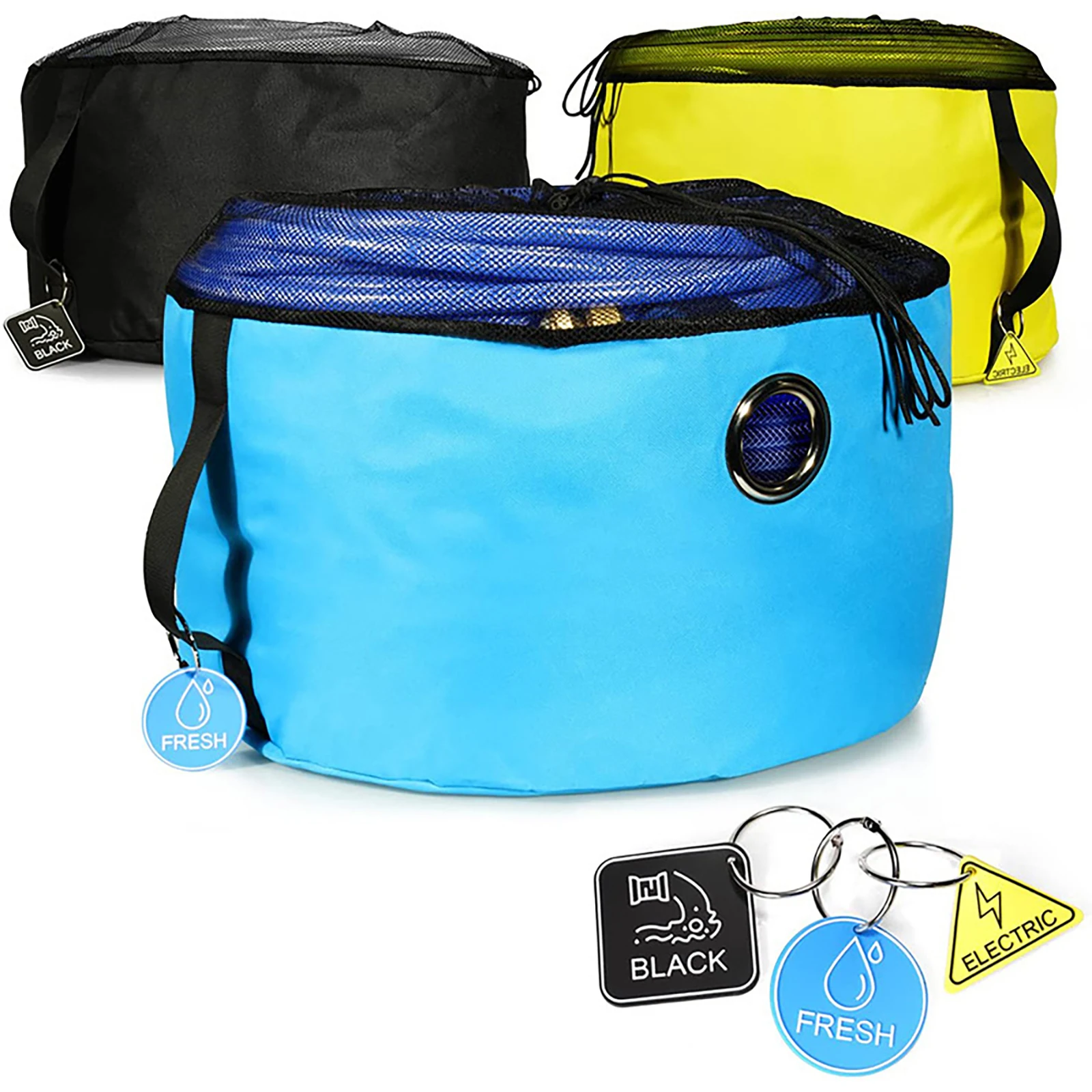 

RV Hose Storage Bag with Identification Tags Waterproof RV Equipment Storage Utility Bag Organizer for Fresh Water Garden Hoses