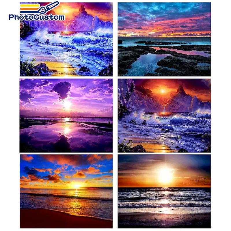 

PhotoCustom DIY алмазная живопись, закат, искусство, вышивка крестиком, морская вышивка, художественные наборы, декор фермерский дом