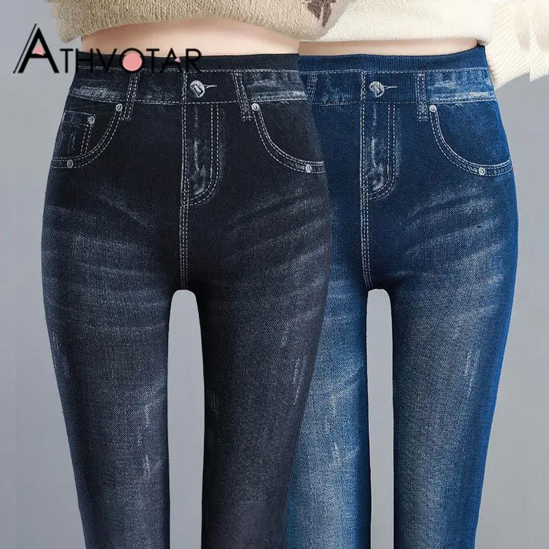 

Женские леггинсы из денима, с высокой талией, на осень/зиму