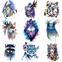 9pcsset large watercolor animal patches iron on patches stickers for clothing heat transfer accessories applique for clothes