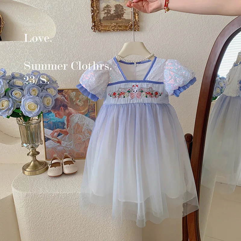 

Детская одежда, Новинка лета 2023, тонкое платье в китайском стиле градиентного цвета для девочек