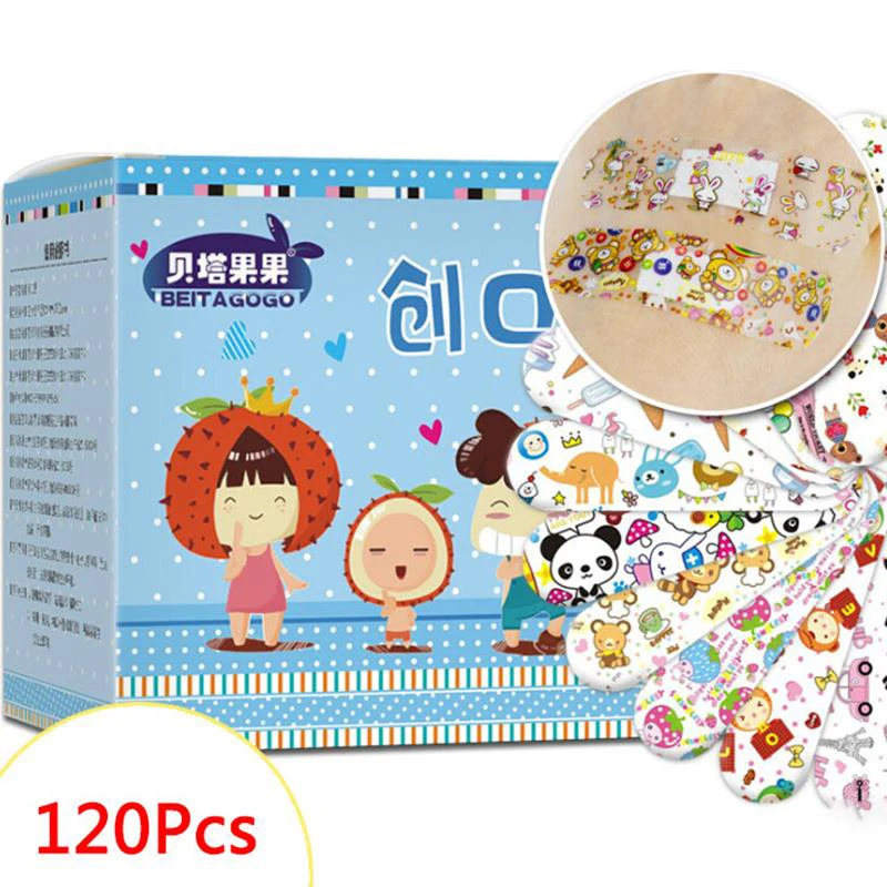 

New 120Pcs Cute Cartoon Band First Aid Emergency Kit For Kids Children Aid Waterproof Breathable Hemostasis Adhesive Bandages