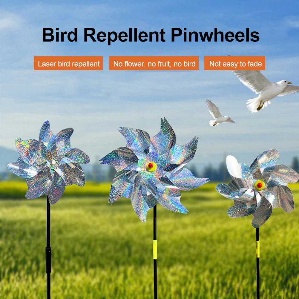 

New 7/8 Leaves Bird Repeller Windmill Spinner DIY Birds Deterrent Silver Pinwheels for Outdoor Garden Lawn Yard Decoration