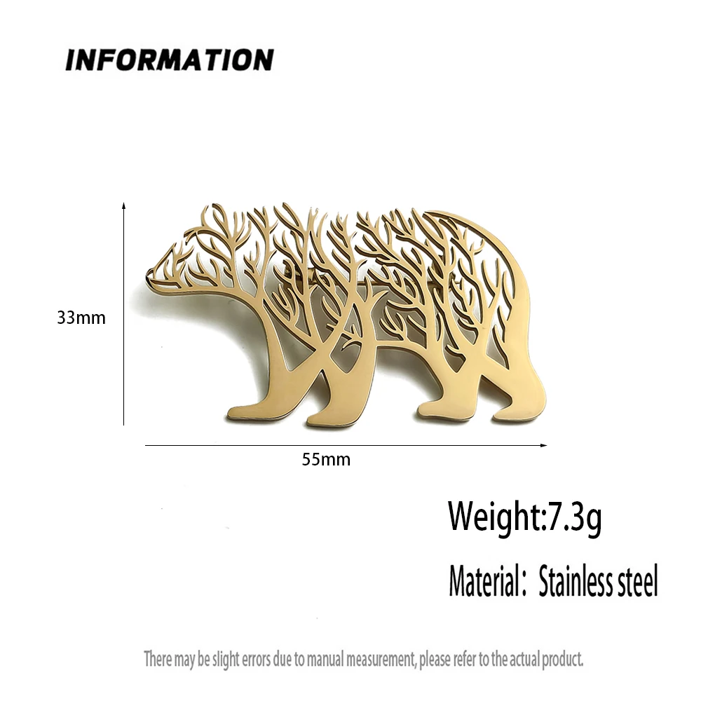 Брошь &quotДрево жизни&quot из нержавеющей стали с позолоченным медведем