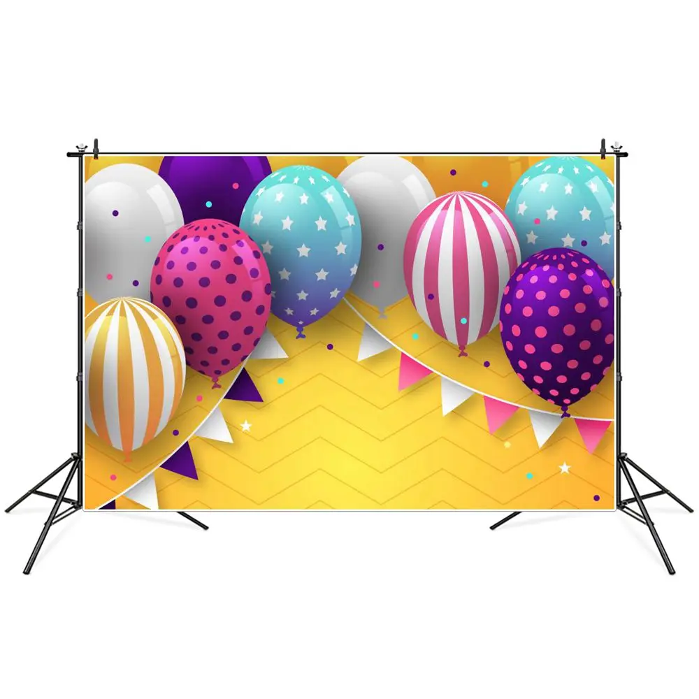 

Balloons Birthday Photography Backdrops Banner Poster Decoration Custom Golden Baby Flag Home Party Photo Booth Background Props