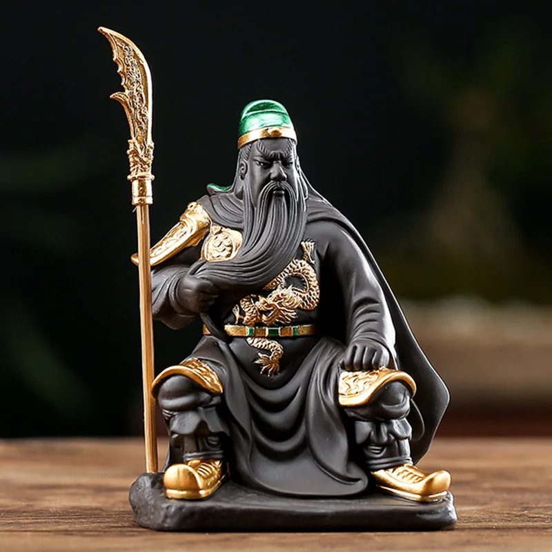 

Tea pet ornaments Guan Yu, martial god, beautiful beard, Wen Wu, Guan Yunchang, holding a knife, purple sand boutique