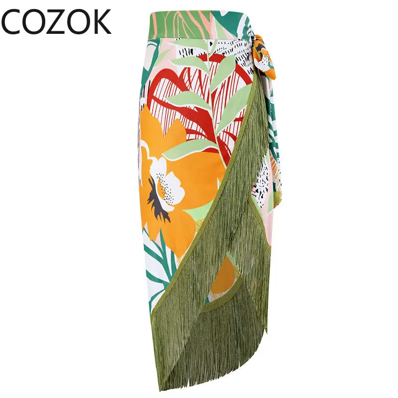 2023 Retro New One-piece Swimsuit Women's Conservative Belly Cover and Thin Skirt Style Warm Spring Tassel Beach Skirt Suit