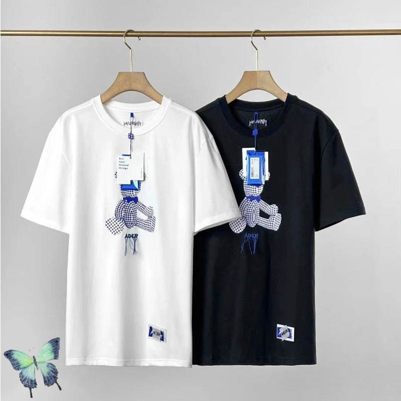 

2022ss Oversize Black White Adererror Cotton Men's Women's T Shirt Building Block Bear Embroidery ADER ERROR T-shirt