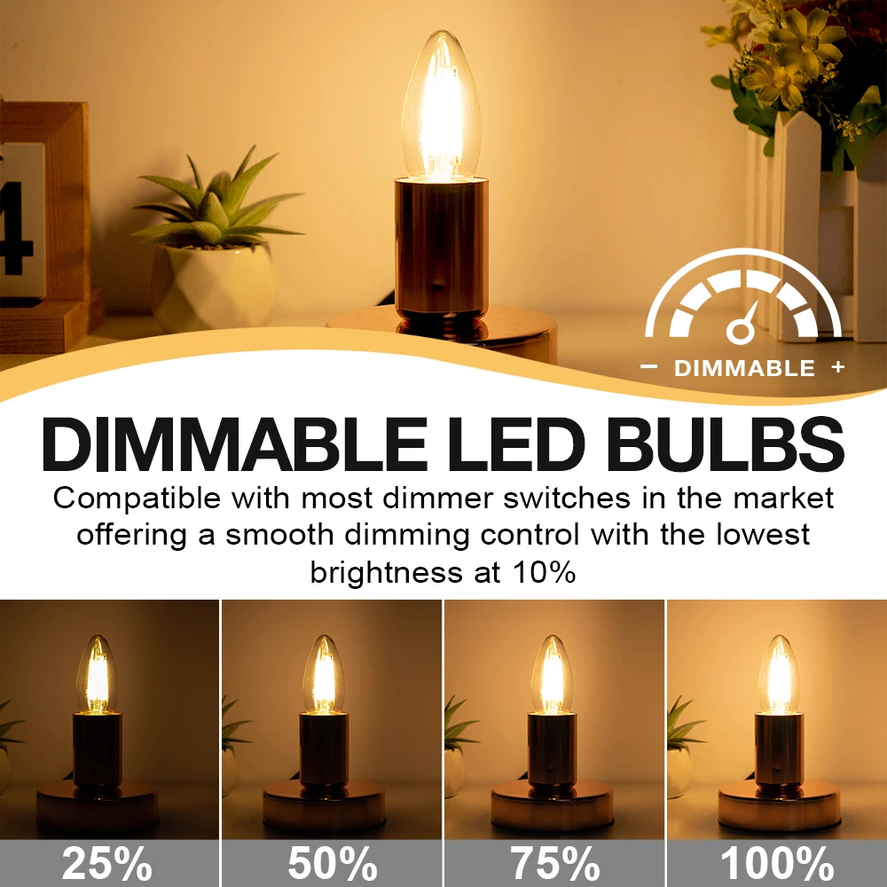 6W Свеча Светодиодная Лампа E14 E12 B22 Винтажная накаливания C35 Прозрачное Стекло