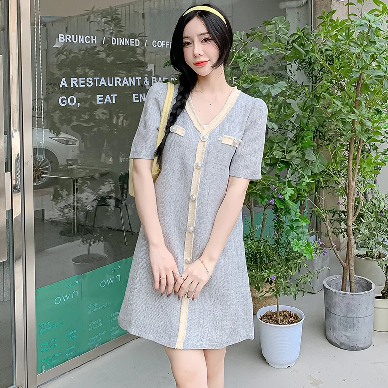 

New Arrival Summer Korean Luxury Small Fragrance High-Quality Vintage Woolen Slim Elegant Women Dress Female Vestidos