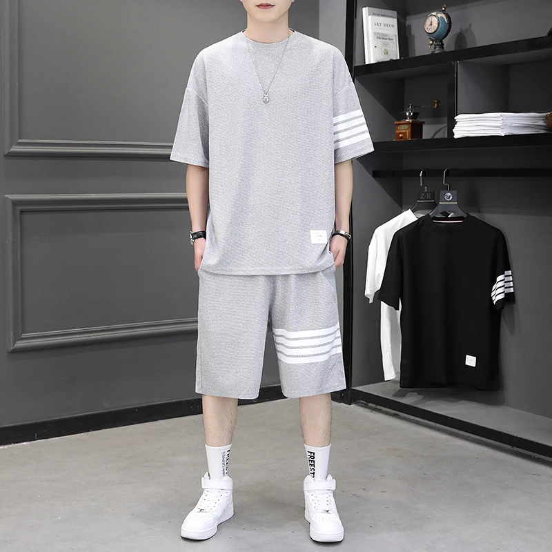 

Men's design set, short sleeved T-shirt and shorts, Korean fashion, summer, 2 pieces, 2023