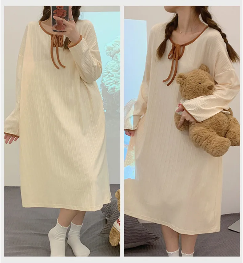 Yasuk Summer Fashion Women's Casual Lovely Long Nightdress Nightgown Pajamas Set Short Sleeves Bow Simple Soft