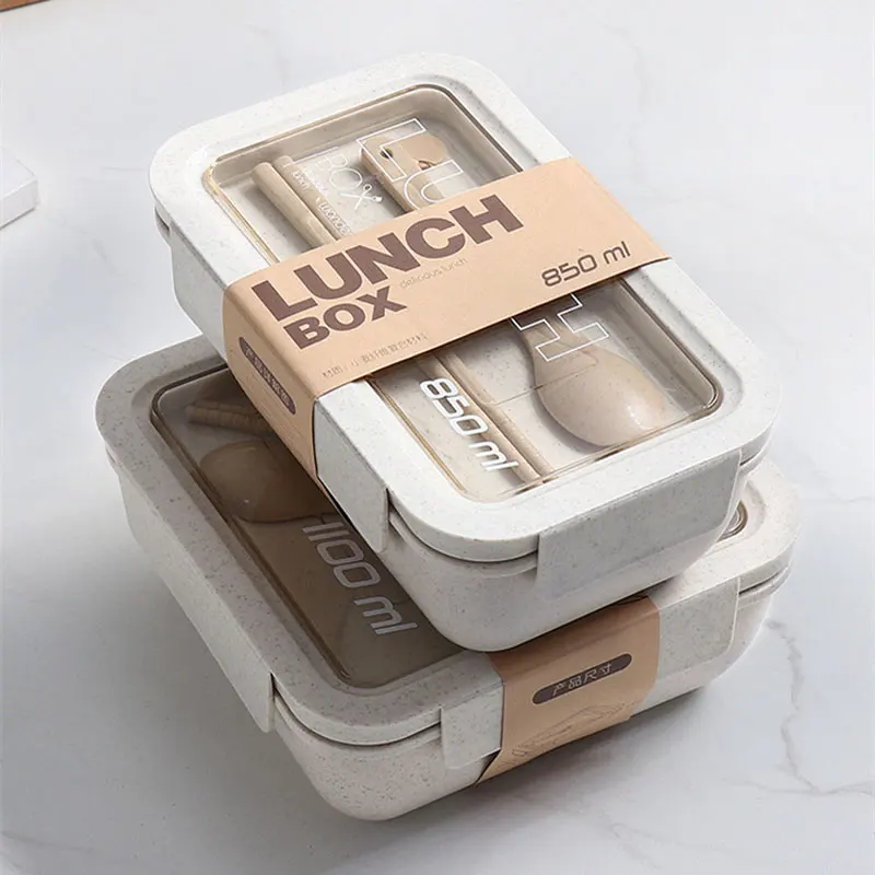 

Новый Ланч-бокс из пшеничной соломы для детей, пластиковый контейнер для хранения еды, коробка для закусок, коробка в японском стиле для бенто с посудой, чашкой для супа