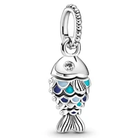 original blue scaled fish dangle beads charm fit pandora women 925 sterling silver europe bracelet bangle diy jewelry