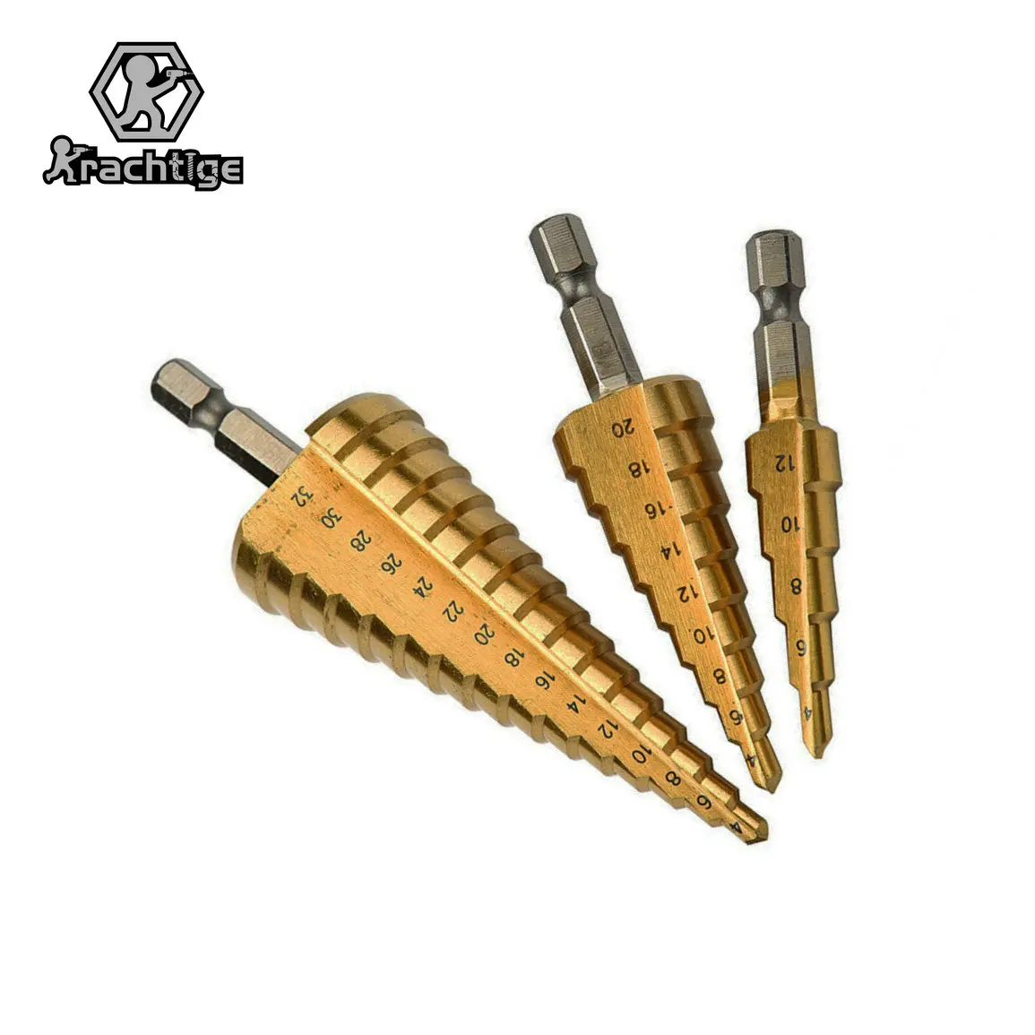 3Pcs HSS4241 Cone Titanium Coated Step Drill Bit Set 4-32mm 4-20mm 4-12mm Hole Cutter Carpenter Tools W/ Case