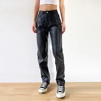 cargo pants women black faux leather pants high waist pants pockets fashion sexy straight 2021 women trousers streetwear fall