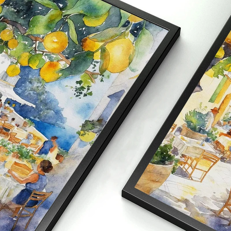 Париж Рим Санторини Прибрежный город Архитектура пейзаж акварель