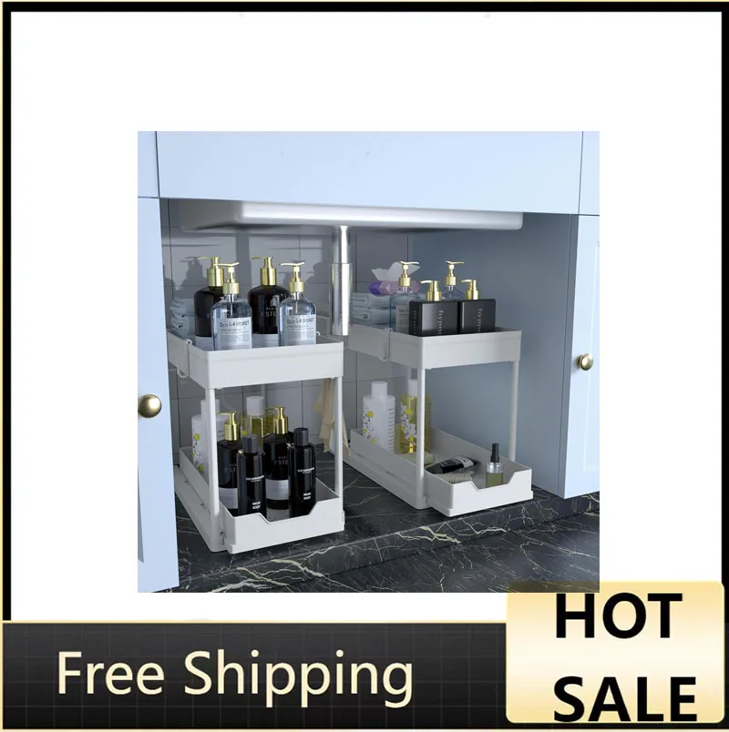 

Under Sink Organizer 2 Pack，Bathroom Cabinet Organizer，2 Tier Sliding Cabinet Basket Organizer Drawer,