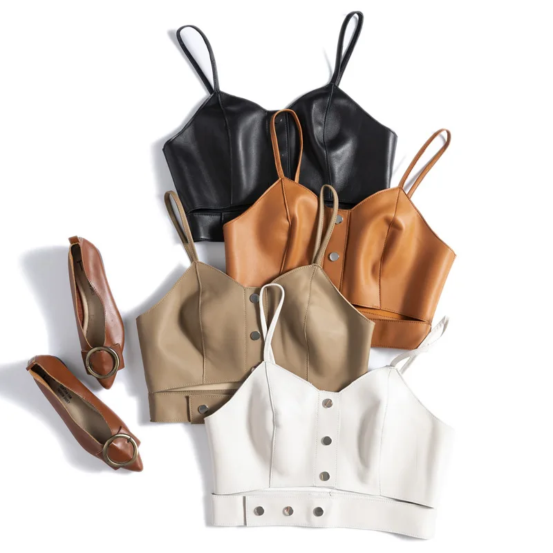 2022 Women Slim Sheepskin Tube Top Genuine Leather Vest G20