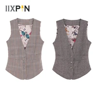 womens classic vest shirts vintage plaid slim suit vest single breasted sleeveless blazer waistcoat for formal office daily wear