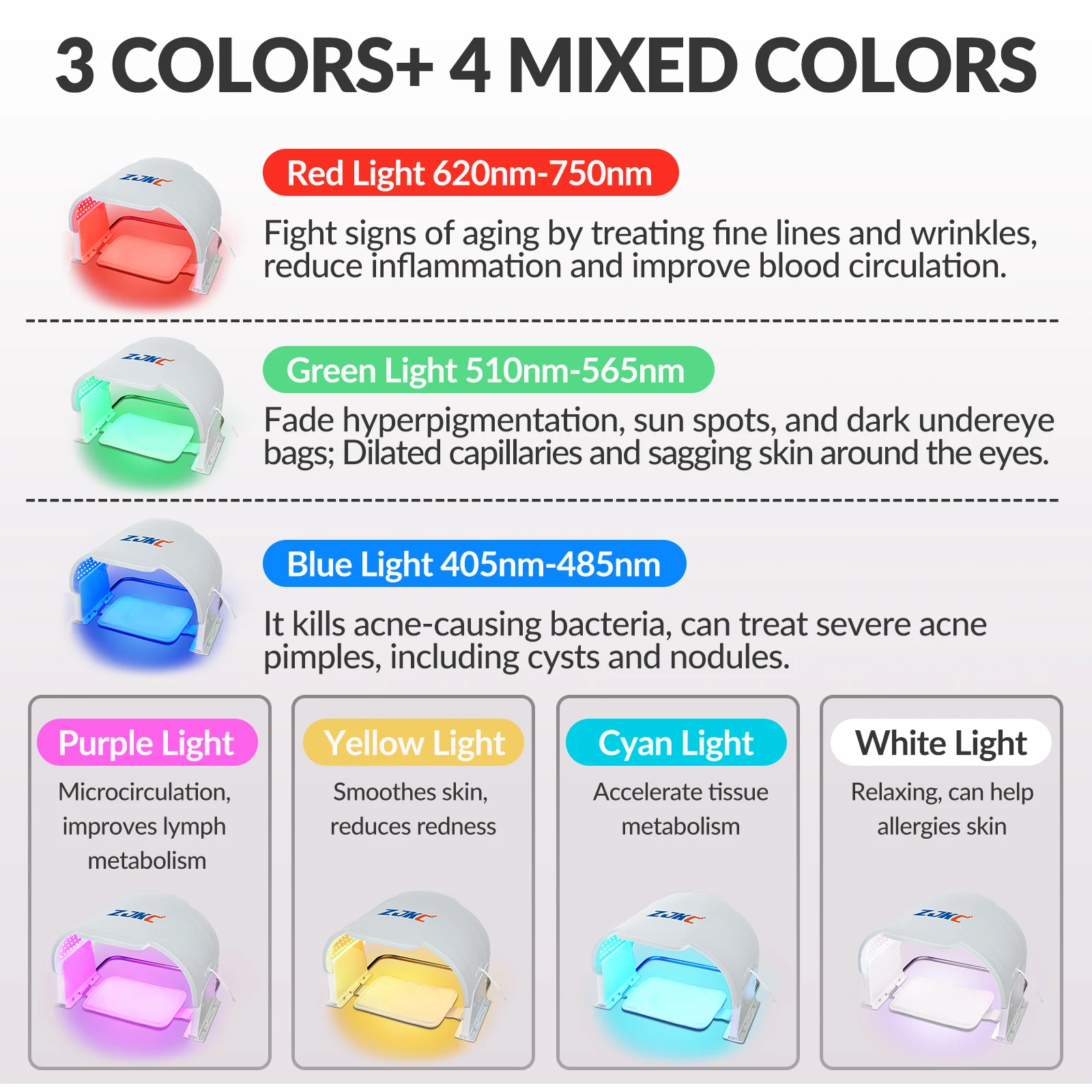 ZJKC 7 цветов устройство для красоты 990 бусин фонари лица маска всего тела