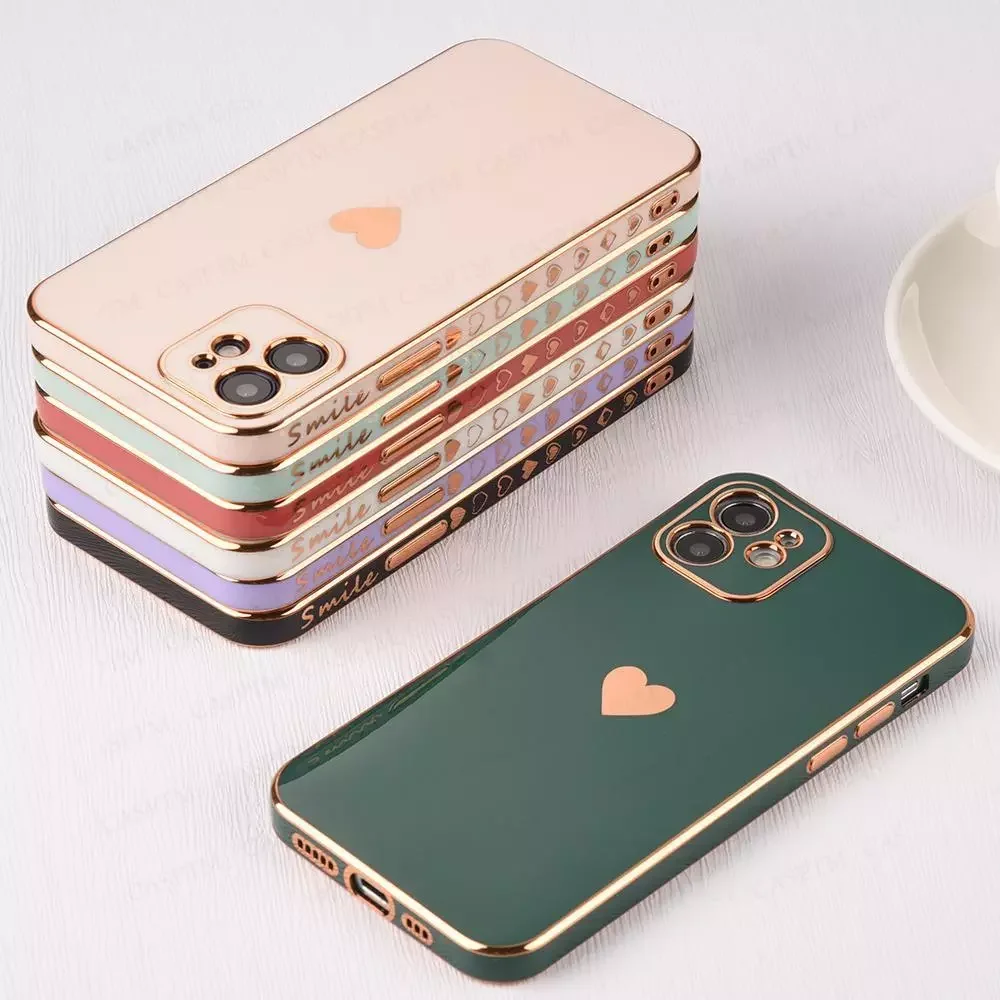 

Lens Protection Phone Case For iPhone 11 Pro Max 12 Pro Max XS XR X 7 8 6 6S Plus SE 12 Mini Back Cover Plating Love Heart Case