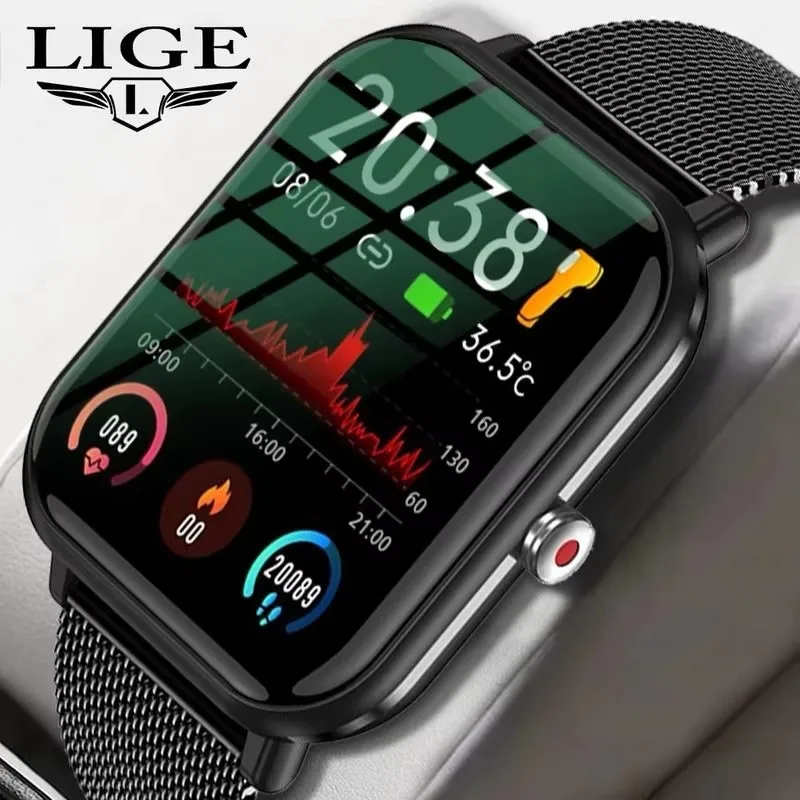 LIGE 2024 новые умные часы с Bluetooth и вызовом мужские для Xiaomi Huawei пульсометром кровяным