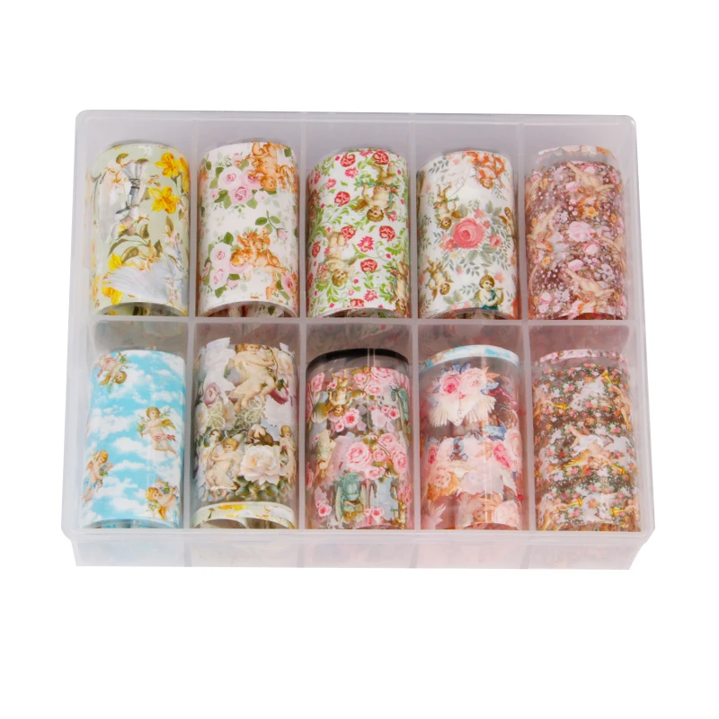 

Multi-color 10PCS Nail Foil Sticker Holographic Flower Wraps Transfer Paper nail Art Decal Gel Slider Nail Art Transfer Foil